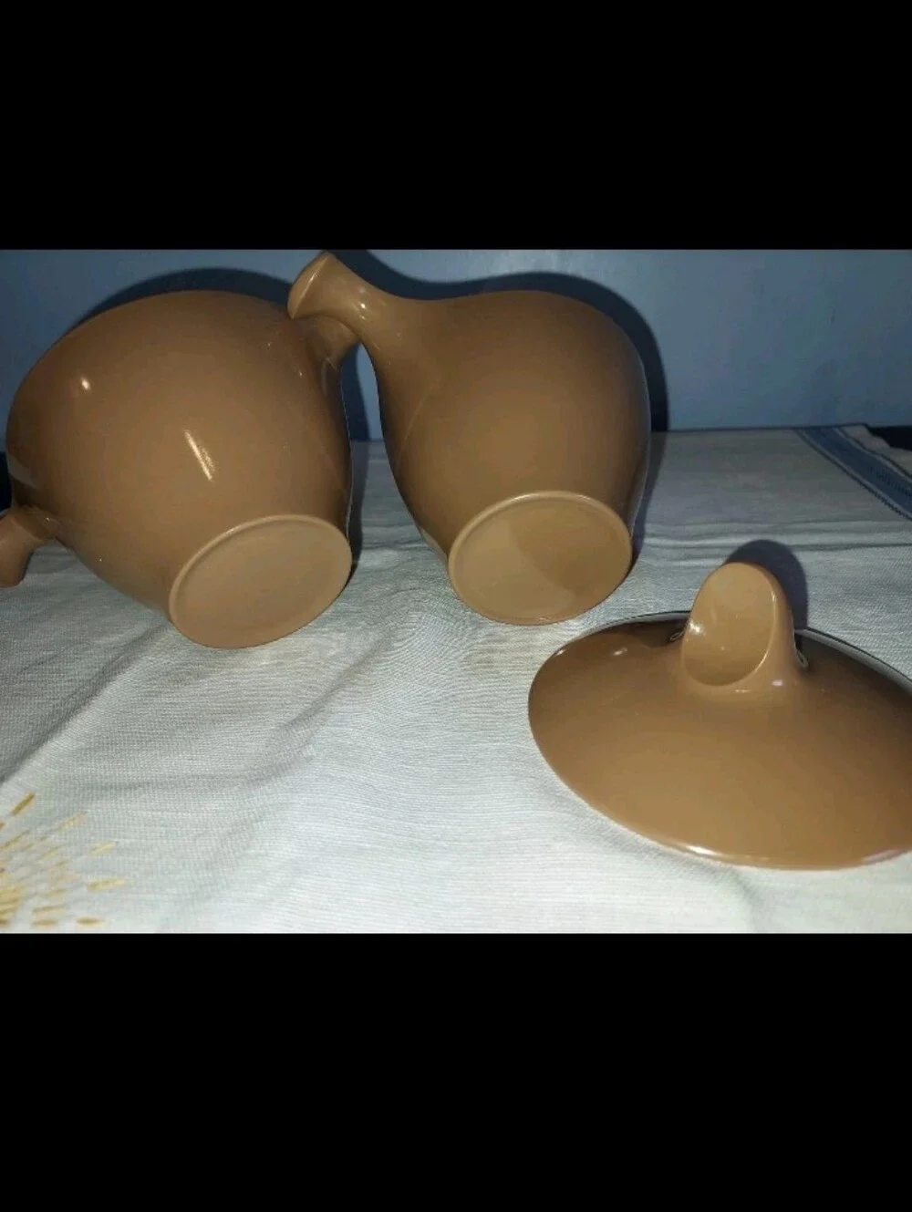 MCM Vintage Lenotex Lenox Melmac Melamine Sugar & Creamer Set Mocca Brown Nice!